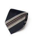 Multi-Stripe Dark Navy, Ivory & Brown Woven Silk Tie