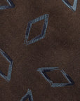 Blue Diamond Pattern Taupe Brown Woven Silk Tie