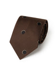 Black Circle Dot Pattern Brown Woven Silk Tie