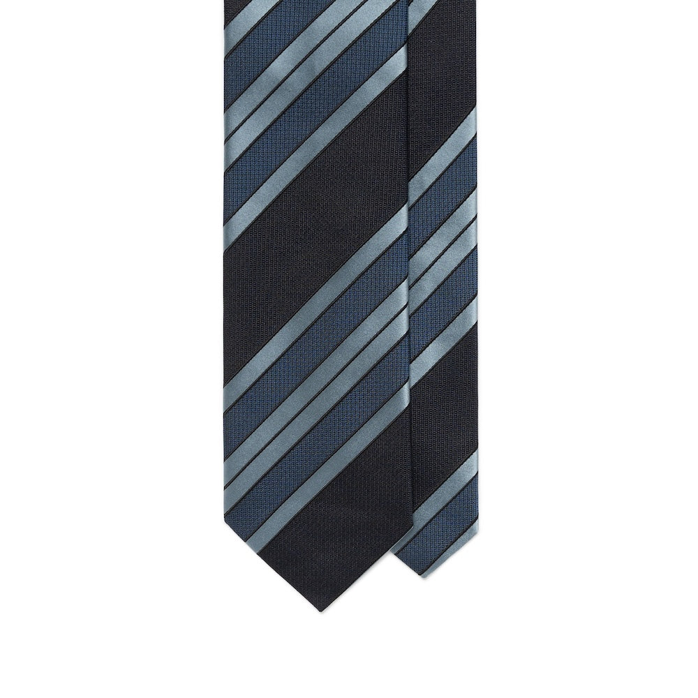 Multi-Stripe Dark Navy, Steel Blue &amp; Light Blue Woven Silk Tie