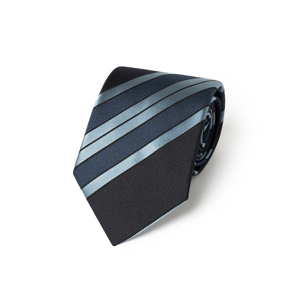 Multi-Stripe Dark Navy, Steel Blue &amp; Light Blue Woven Silk Tie