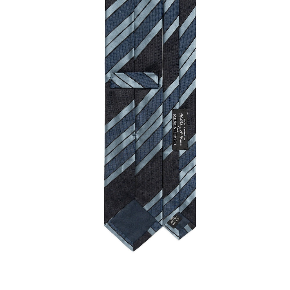 Multi-Stripe Dark Navy, Steel Blue &amp; Light Blue Woven Silk Tie