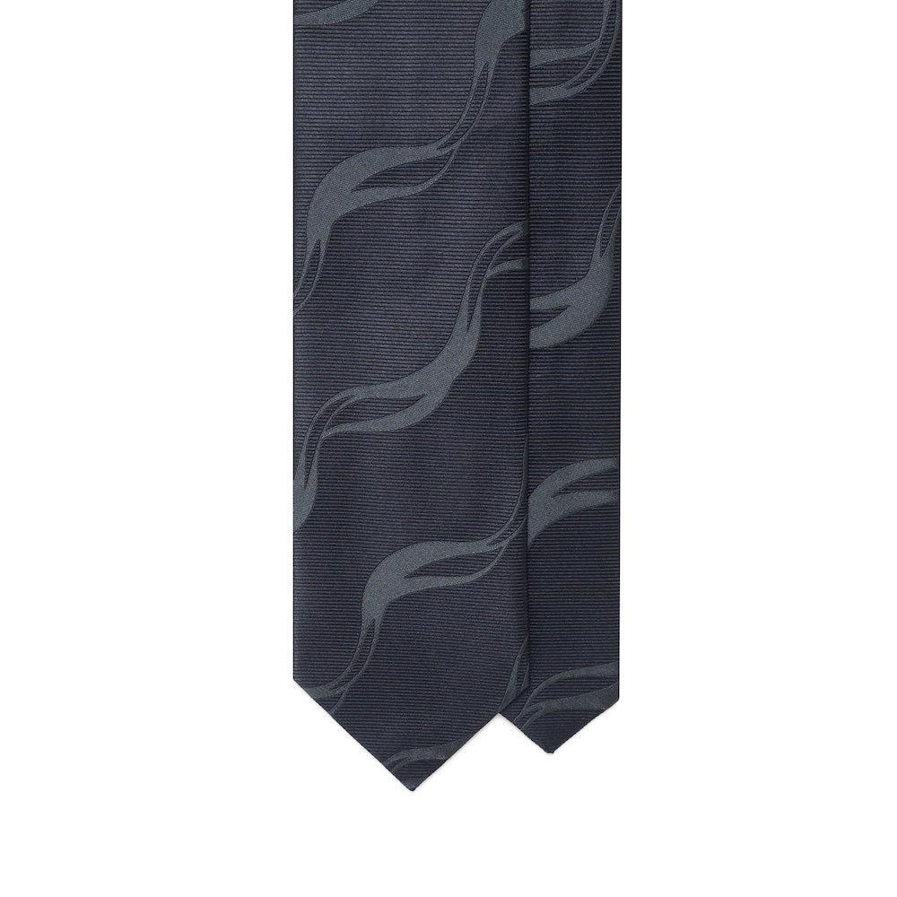 Tone-on-Tone Wave Pattern Dark Navy Woven Silk Tie