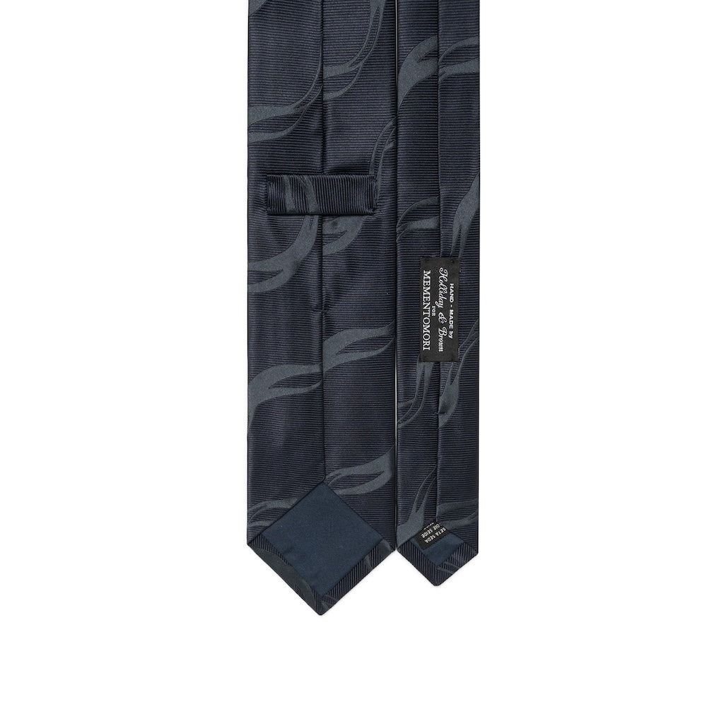 Tone-on-Tone Wave Pattern Dark Navy Woven Silk Tie
