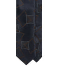 Geometric Square Pattern Dark Navy, Brown, Blue & Grey Woven Silk Tie