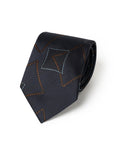 Geometric Square Pattern Dark Navy, Brown, Blue & Grey Woven Silk Tie