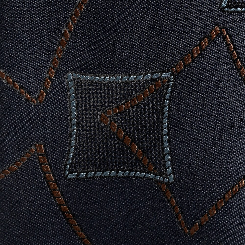 Geometric Square Pattern Dark Navy, Brown, Blue &amp; Grey Woven Silk Tie