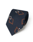 Diamond Link Pattern Navy, Rust Brown & Ivory Printed Silk Tie