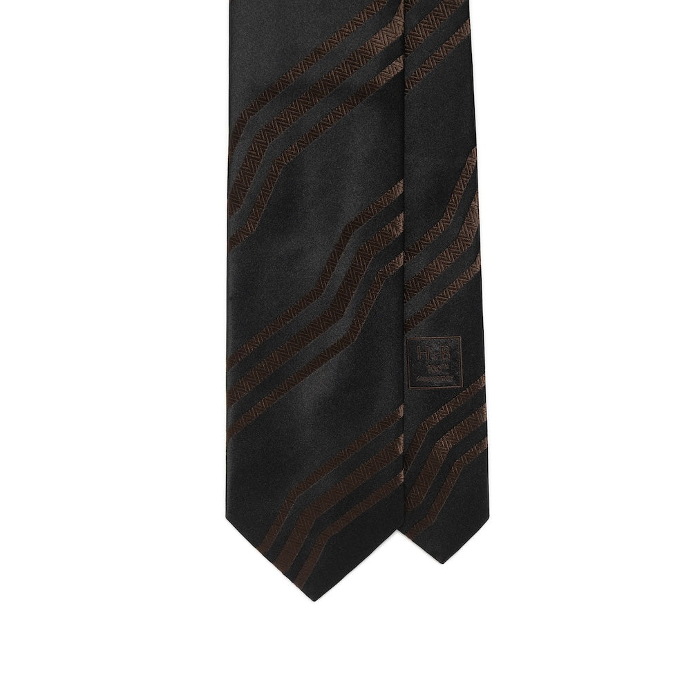 100th Anniversary Geometric Stripe Black &amp; Brown Woven Silk Tie
