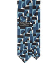 100th Anniversary Geometric Block Pattern Blue, Sky Blue & Ivory Printed Silk Tie