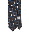 100th Anniversary Geometric Block Pattern Blue, Brown & Ivory Printed Silk Tie