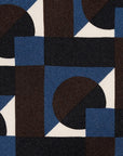 100th Anniversary Geometric Block Pattern Blue, Brown & Ivory Printed Silk Tie