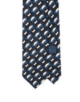 100th Anniversary Geometric Arch Pattern Blue, Black & Ivory Printed Silk Tie