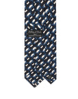 100th Anniversary Geometric Arch Pattern Blue, Black & Ivory Printed Silk Tie