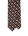 100th Anniversary Geometric Arch Pattern Brown, Black & Ivory Printed Silk Tie