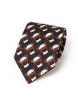100th Anniversary Geometric Arch Pattern Brown, Black & Ivory Printed Silk Tie