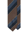 Block Stripe Taupe Brown, Steel Blue & Dark Navy Woven Silk Tie