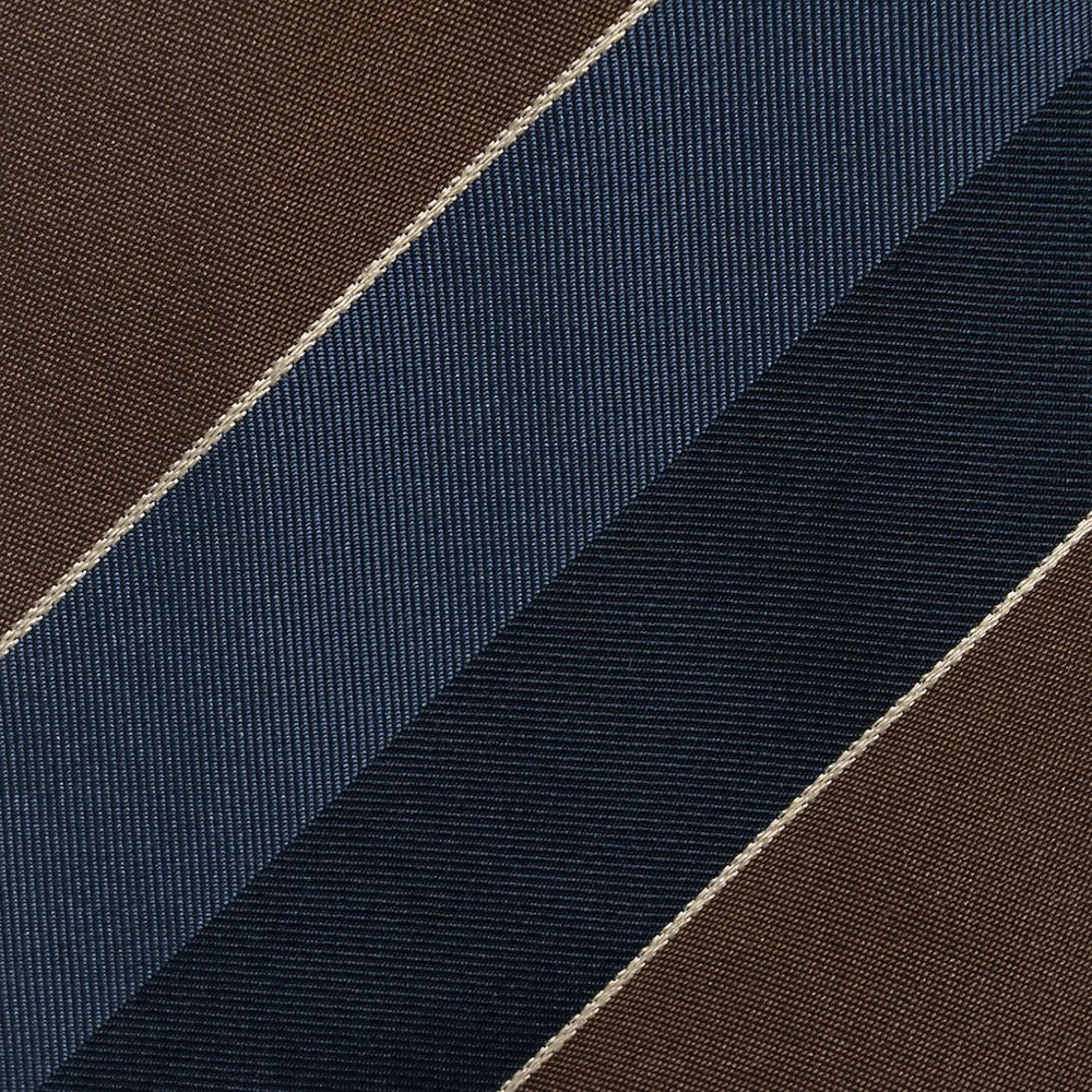 Block Stripe Taupe Brown, Steel Blue &amp; Dark Navy Woven Silk Tie
