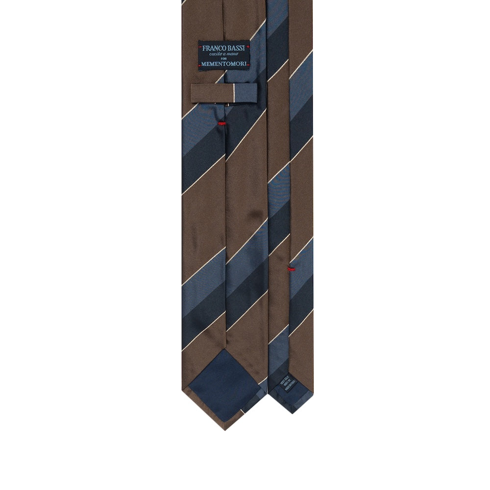 Block Stripe Taupe Brown, Steel Blue &amp; Dark Navy Woven Silk Tie