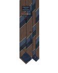 Block Stripe Taupe Brown, Steel Blue & Dark Navy Woven Silk Tie