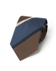 Signature Stripe Brown, Steel Blue & Ivory Woven Silk Tie