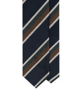 Double Stripe Dark Navy, Dark Green & Brown Woven Silk Tie