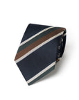 Double Stripe Dark Navy, Dark Green & Brown Woven Silk Tie