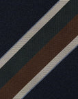 Double Stripe Dark Navy, Dark Green & Brown Woven Silk Tie