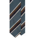 Double Stripe Teal Blue, Brown & Navy Woven Silk Tie