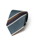 Double Stripe Teal Blue, Brown & Navy Woven Silk Tie