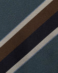 Double Stripe Teal Blue, Brown & Navy Woven Silk Tie