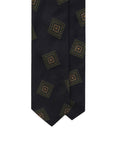 Olive Square Medallion Pattern Dark Navy Woven Silk Tie