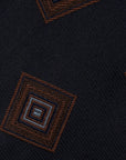 Brown Square Medallion Pattern Dark Navy Woven Silk Tie