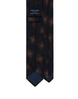 Brown Square Medallion Pattern Dark Navy Woven Silk Tie