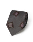 Lilac Square Medallion Pattern Charcoal Grey Woven Silk Tie