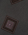 Lilac Square Medallion Pattern Charcoal Grey Woven Silk Tie