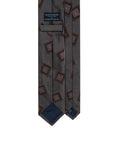 Lilac Square Medallion Pattern Charcoal Grey Woven Silk Tie