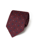 Navy Floral Dot Pattern Burgundy Woven Silk Tie
