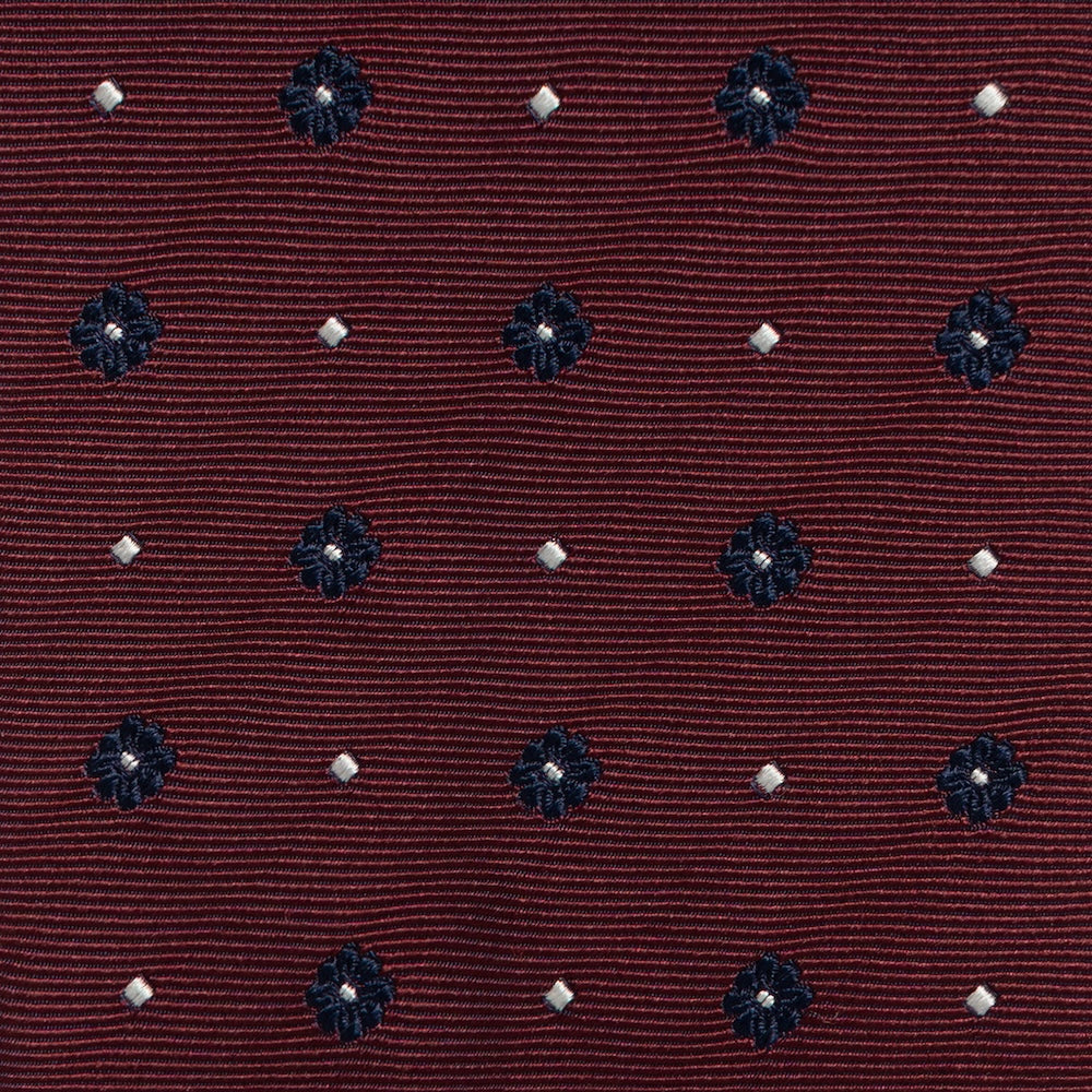 Navy Floral Dot Pattern Burgundy Woven Silk Tie