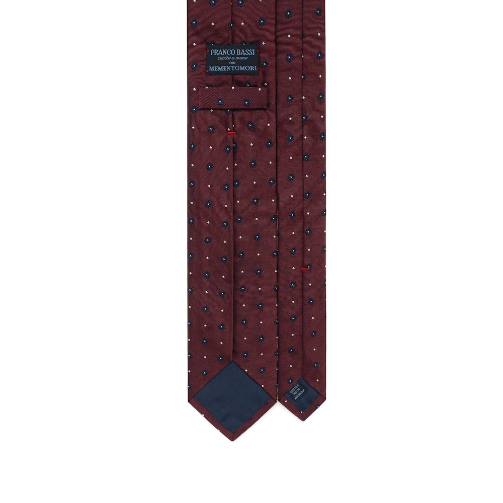 Navy Floral Dot Pattern Burgundy Woven Silk Tie