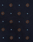 Brown Floral Dot Pattern Dark Navy Woven Silk Tie