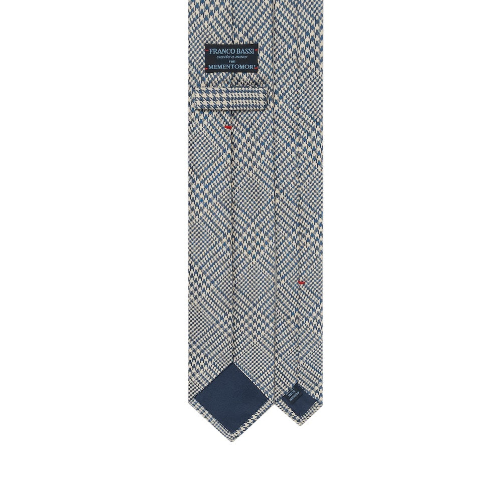 Glen Check Pattern Blue &amp; Ivory Woven Silk Tie