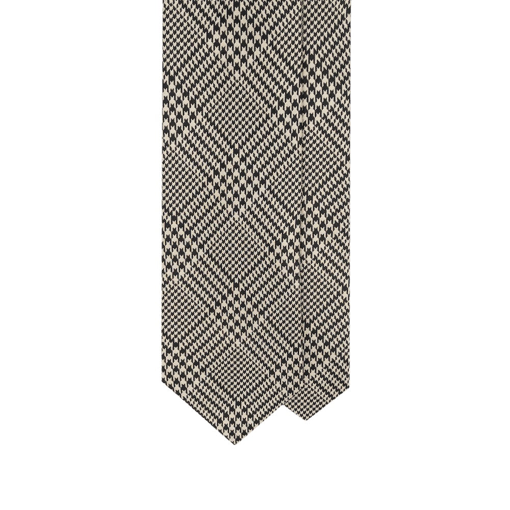 Glen Check Pattern Black &amp; Ivory Woven Silk Tie