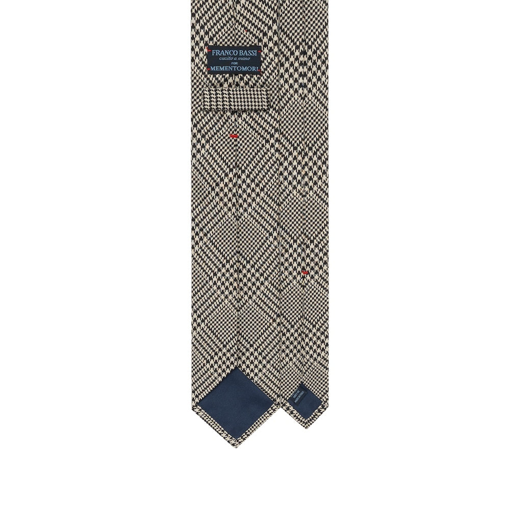 Glen Check Pattern Black &amp; Ivory Woven Silk Tie