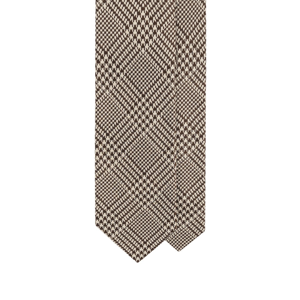 Glen Check Pattern Dark Brown &amp; Ivory Woven Silk Tie