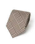 Glen Check Pattern Dark Brown & Ivory Woven Silk Tie