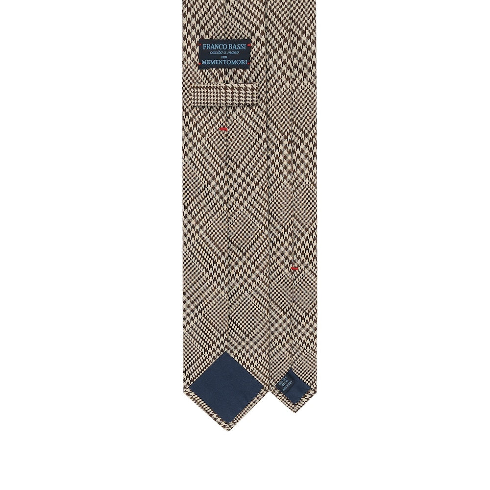 Glen Check Pattern Dark Brown &amp; Ivory Woven Silk Tie