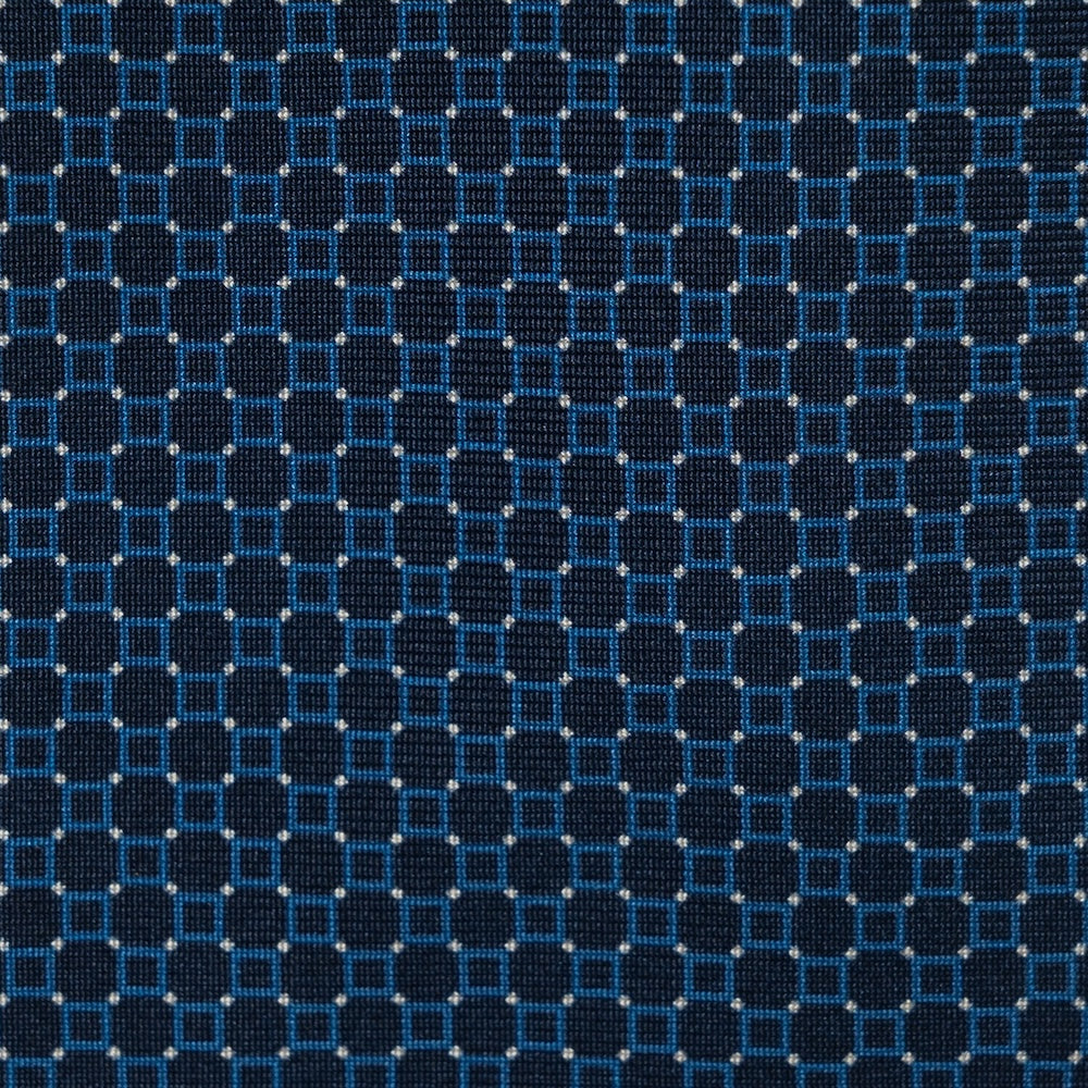 Blue Geometric Square Pattern Dark Navy Printed Silk Tie