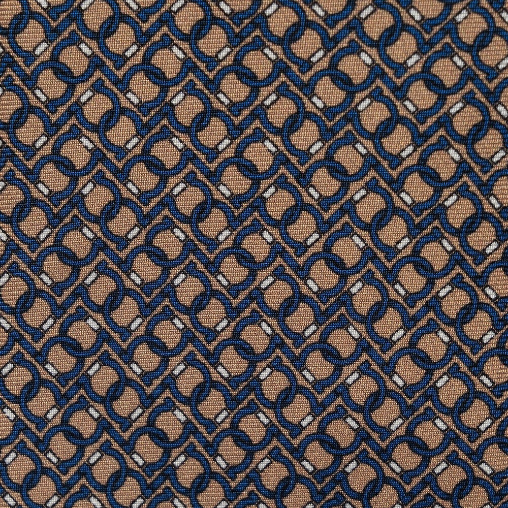 Chain Link Pattern Sand Beige &amp; Navy Printed Silk Tie