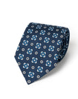 Blue Floral Medallion Pattern Navy Printed Silk Tie
